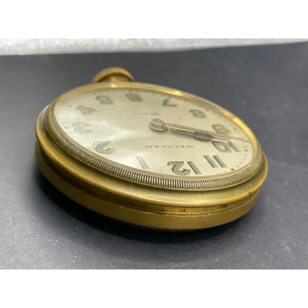 Antique Waltham USA 8 Day Automobile Dashboard Car Clock Gold Tone 15 Jewels